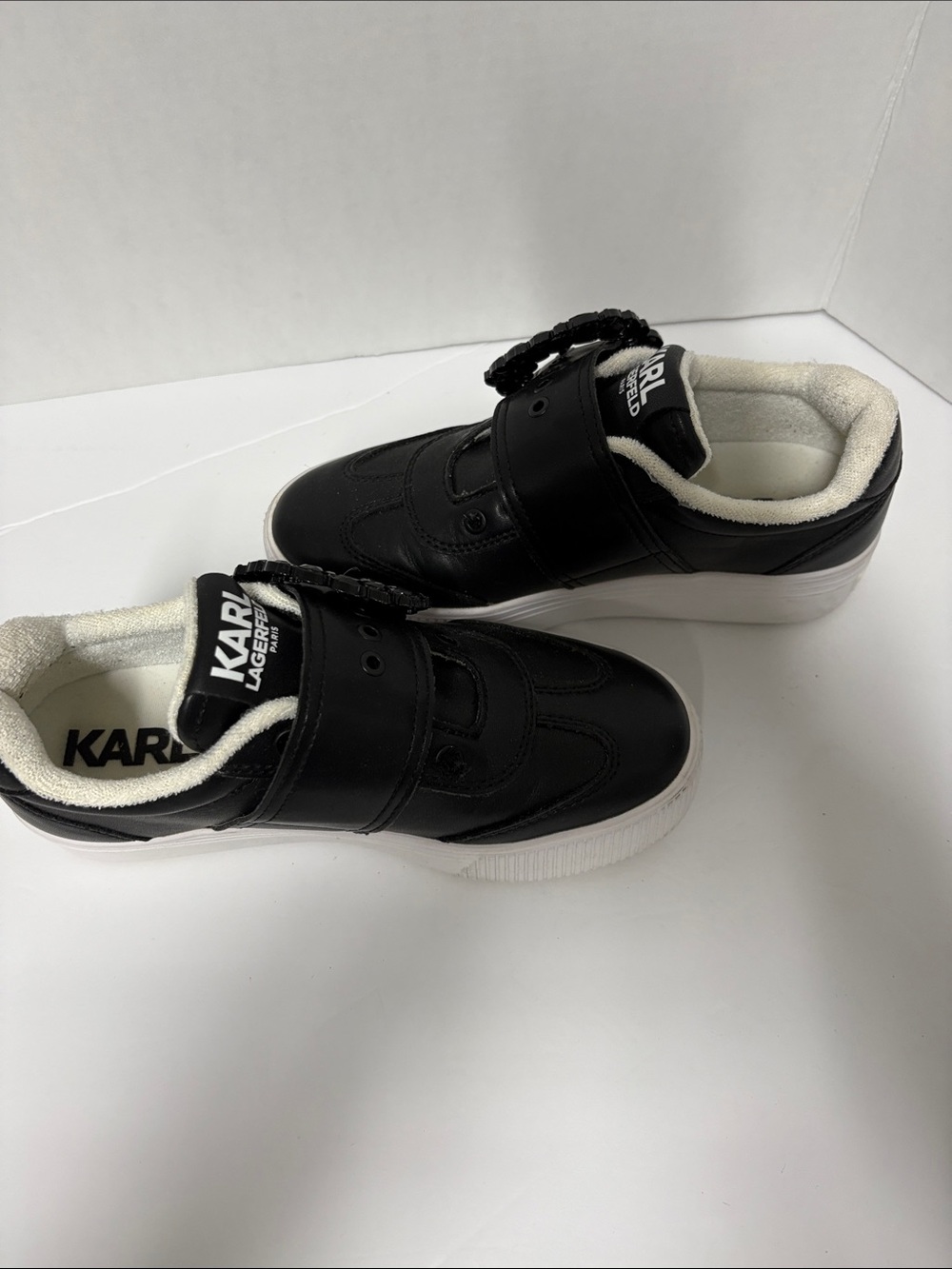 Karl Lagerfeld Kids Black Leather Sneakers with White Sole - Picture 5 of 7